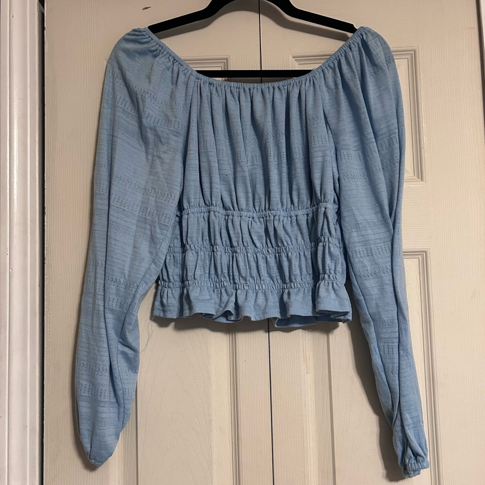 🔥Versona Light Blue Off-Shoulder Crop Blouse